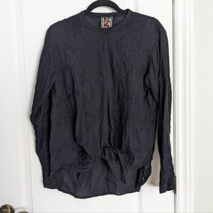 Johnny Was black Floral Embroidered Boho-Chic 100% cotton Top Blouse black Small